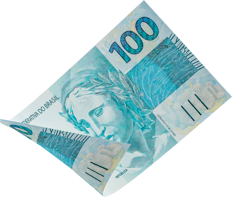 Brazilian money 100 reais banknote flying in realistic 3d render